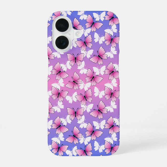 Coque iPhone 16 Pretty Pink and White Butterfly Phone Case (Verso)