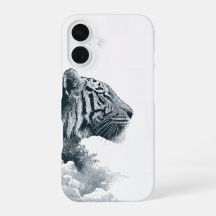 Coque iPhone 16 Profil de Tigre Gravé Forêt Mystique