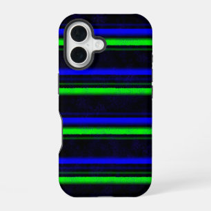 Coque iPhone 16 Rayures Bleu Vert Noir