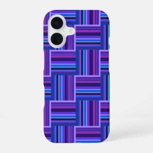 Coque iPhone 16 Rayures bleues et violettes tissent un motif