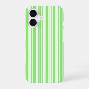 Coque iPhone 16 Rayures de bonbon vert citron et blanc