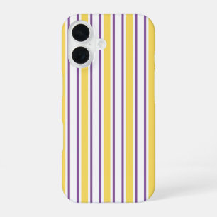 Coque iPhone 16 Rayures de bonbons jaune, violet et blanc