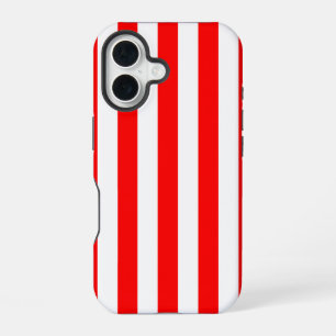 Coque iPhone 16 Rayures de cabane rouge et blanc 