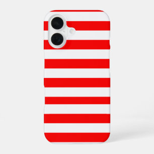 Coque iPhone 16 Rayures de cabane rouge et blanc 