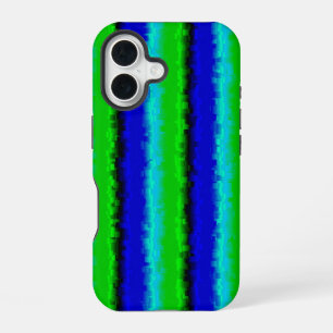 Coque iPhone 16 Rayures de verre brisé bleu vert