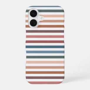 Coque iPhone 16 Rayures horizontales terre cuite et sarcelle