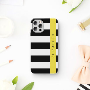 Coque iPhone 16 Rayures noires et blanches, rayé, lignes, votre no