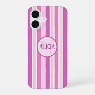 Coque iPhone 16 Rayures roses et fuchsia