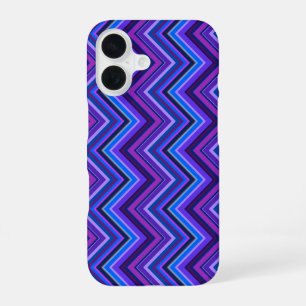 Coque iPhone 16 Rayures zigzagées bleues et violettes
