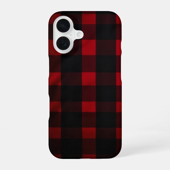 Coque iPhone 16 Red and Black Buffalo Plaid Pattern (Verso)