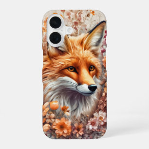 Coque iPhone 16 Renard roux dans une couverture de fleurs