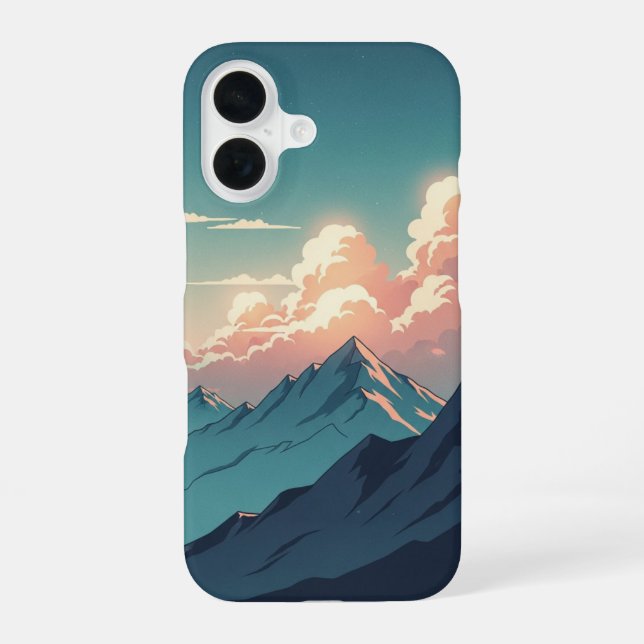 Coque iPhone 16 Retro 70s Mountainscape with Bright Clouds (Verso)