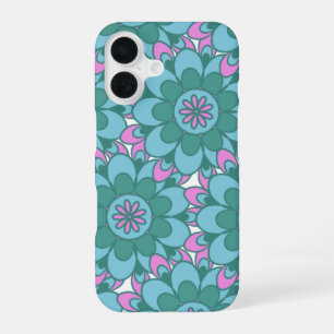 Coque iPhone 16 Retro Boho Turquoise Mandala Flower Motif