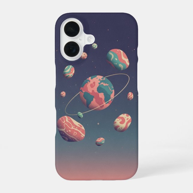 Coque iPhone 16 Retro Planet and Orbital Rocks (Verso)