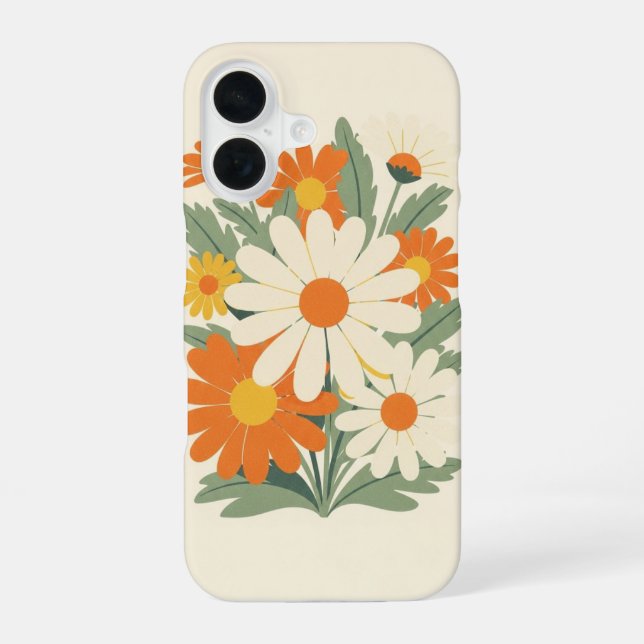 Coque iPhone 16 Retro Rounded Petal Daisy Art (Verso)