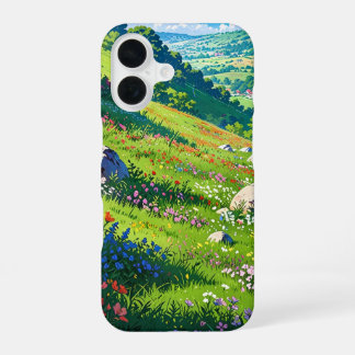 Coque iPhone 16 Rolling Hills au printemps