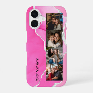 Coque iPhone 16 Rose Féminin et Paillettes Argentées Agate 4 photo