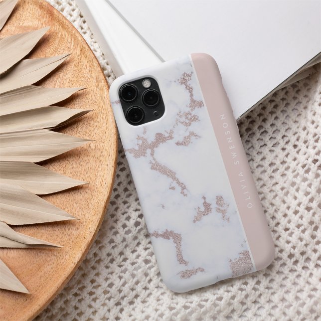 Coque iPhone 16 Rose Gold & Blush Pink Marble subtil Personnalisé (Créateur téléchargé)