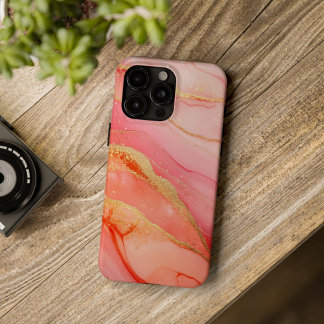 Coque iPhone 16 Rosé Soleil Luxury Coral Pink Watercolor gold