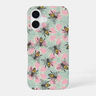 Coque iPhone 16 ruche florale rose aqua