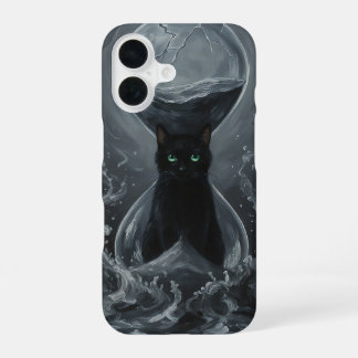 Coque iPhone 16 Sablier Éternel : Le Chat Noir du Temps