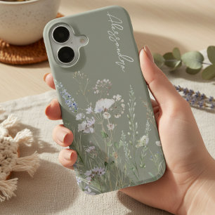 Coque iPhone 16 Sage Vert Bohème Fleurs de Watercolor
