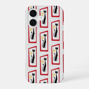 Coque iPhone 16 Schrödinger's Cat Mid Century Rouge moderne