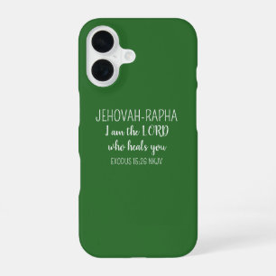 Coque iPhone 16 Seigneur Qui Guérit Vert Foncé Simple Chrétien