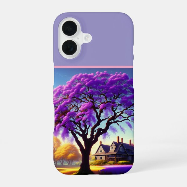 Coque iPhone 16 **"Sérénité rustique : L'étreinte du jacaranda pou (Verso)