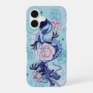 Coque iPhone 16 Serpent Skybound - Floral de Dragon Bleu