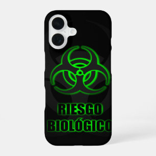 Coque iPhone 16 Símbolo Verde Brillante de Riesgo Biológico