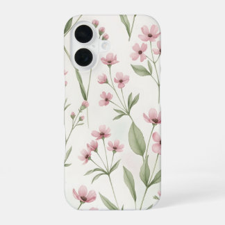 Coque iPhone 16 Soft Pink Watercolor Floral Cosmos Flowers Botanic