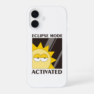 Coque iPhone 16 soleil voilé sur fond noir