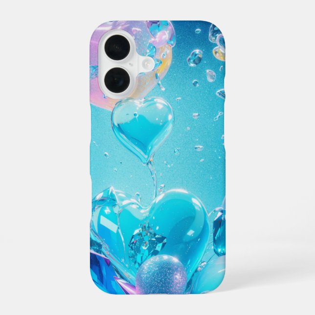 Coque iPhone 16 Sparkling Crystal Hearts and Bubbles Phone Case (Verso)