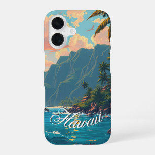 Coque iPhone 16 Style vintage Hawaiian Travel Honolulu Mid-Pacific