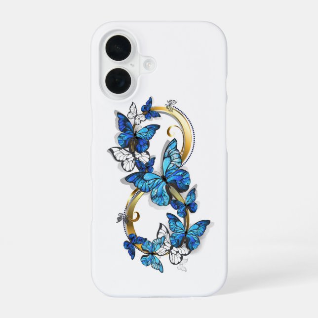 Coque iPhone 16 Symbol Infinity of Blue Morpho Butterflies (Verso)