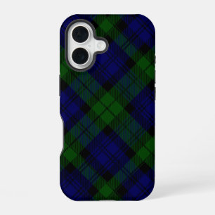 Coque iPhone 16 Tartan Black Watch bleu vert carreaux