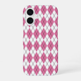 Coque iPhone 16 Tartan des années 70 Rose