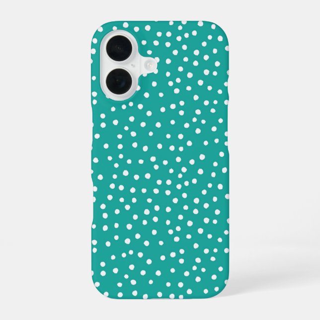 Coque iPhone 16 Teal Polka Dot Pattern Phone Case (Verso)