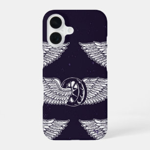 Coque iPhone 16 Téléphone Moto Vintage à roue ailée