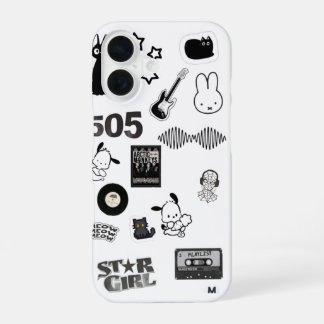 Coque iPhone 16 téléphone y2k noir et blanc