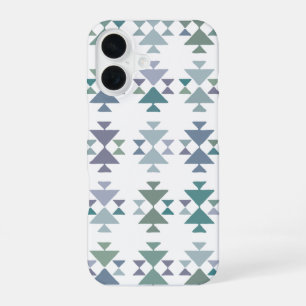 Coque iPhone 16 Terme bleu vert triangle géométrique Motif aztèque