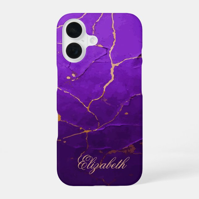 Coque iPhone 16 Texture criquée violette (Verso)