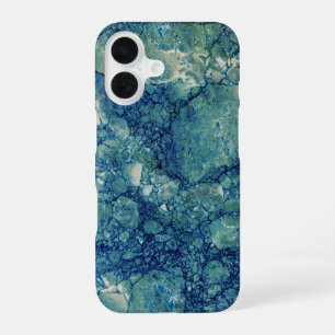 Coque iPhone 16 Texture de marbre bleu sarcelle vert