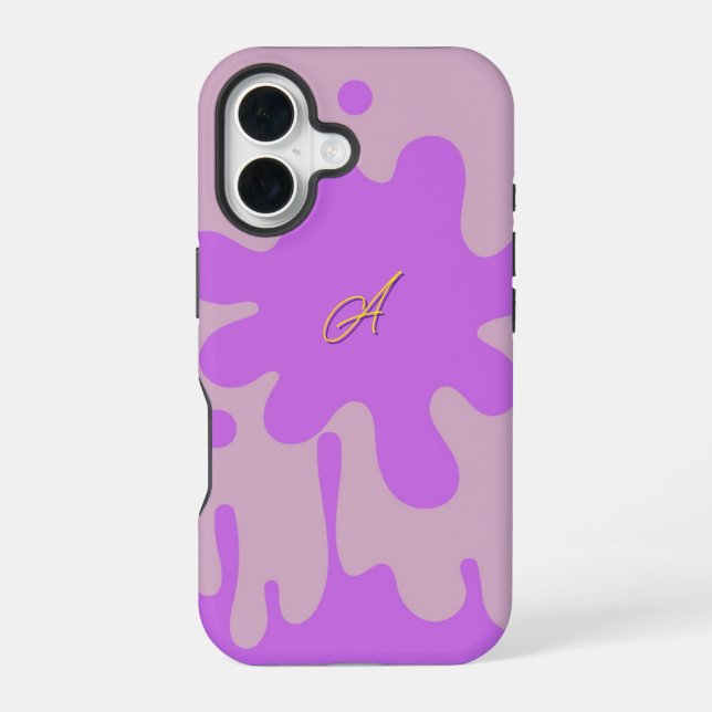 Coque iPhone 16 Thème éclaboussé de rose et de violet (Verso)