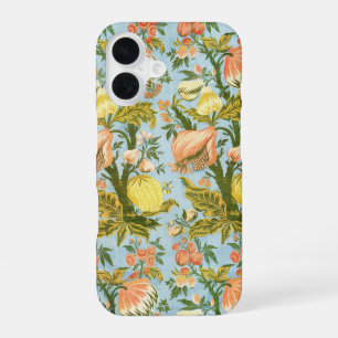 Coque iPhone 16 Tissu damassé classique baroque floral fruit