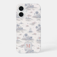 Toile de Jouy Bleue Côtière Tropicale Monogramme