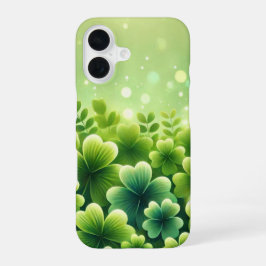 COQUE iPhone 16 TONS DE SHAMROCKS DE CLOVER IRLANDAIS VERT