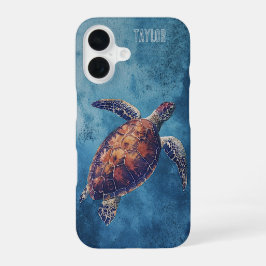 Coque iPhone 16 Tortue de mer aquarelle personnalisée Océan