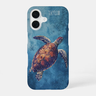 Coque iPhone 16 Tortue de mer aquarelle personnalisée Océan